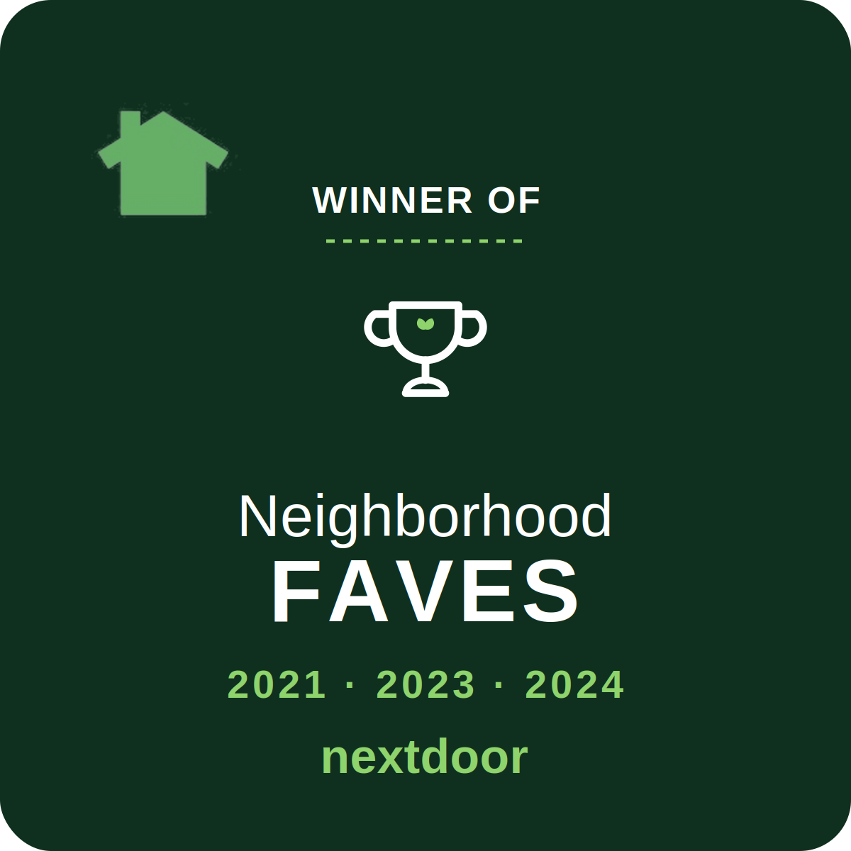 Nextdoor Neighborhood Faves winner 2021, 2023, and 2024