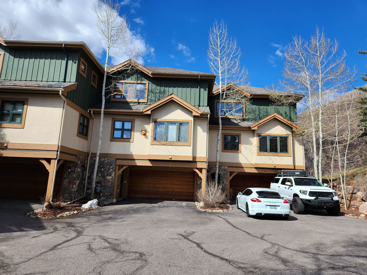 Chateau Tremonte townhomes in Vail at the start of the Bailey Roofing condominium-complex reroof, May 2023